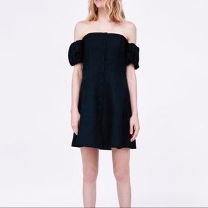 Zara Off the Shoulder Black Linen Blend Mini Dress
